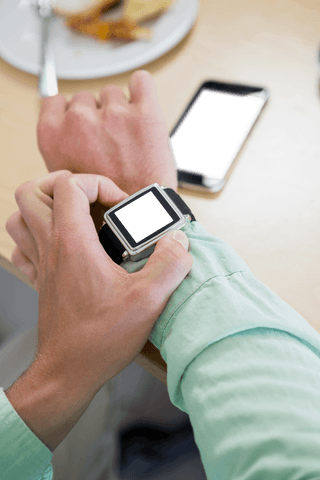 man checking transparent smartwatch modern technology over lunch - Download Free Stock Videos Pikwizard.com