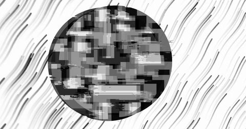 Abstract circular pattern with light trails and glitch effects