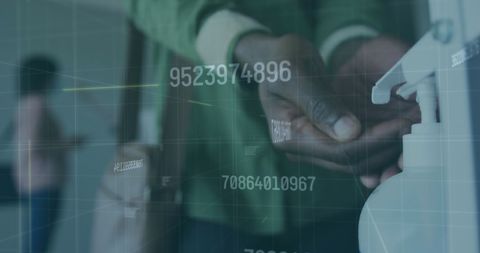 Floating digits with hand disinfecting in office