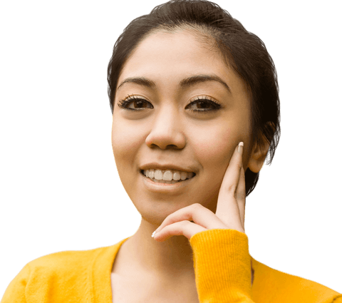 Smiling Young Woman in Yellow Sweater on Transparent Background
