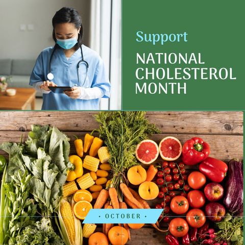 Support for National Cholesterol Month with Doctor and Assortment of Vegetables