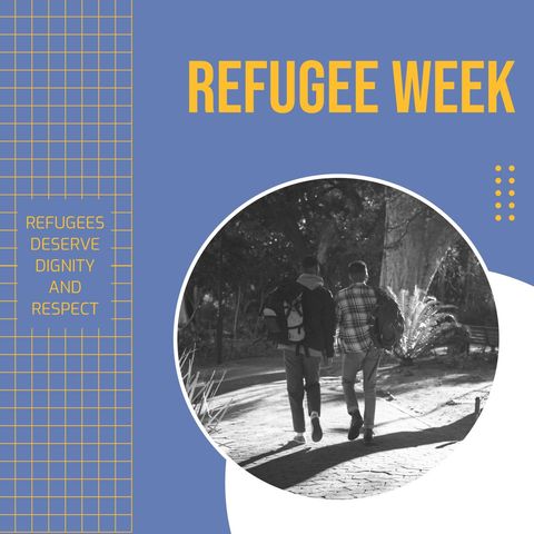 Refugee Week Awareness Poster with Two Men Walking - Download Free Stock Templates Pikwizard.com