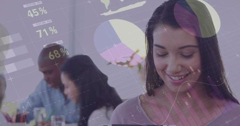 Businesswoman Analyzing Data with Digital Interface and Statistics