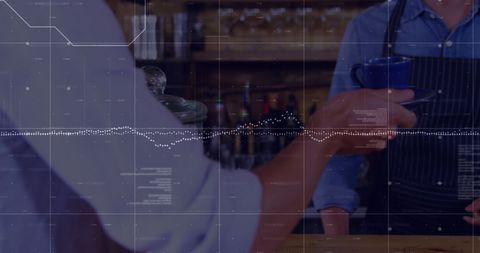 Futuristic Coffee Shop Transaction with Digital Interface