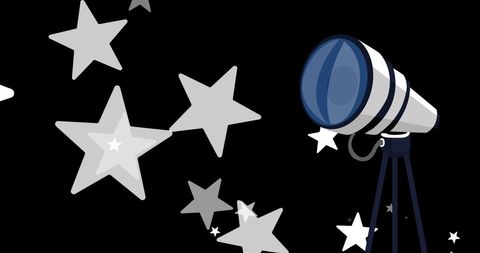 Telescope and Falling Stars on Black Background