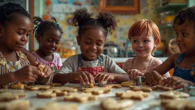 Joyful Kids Baking Cookies Together in Cozy Kitchen