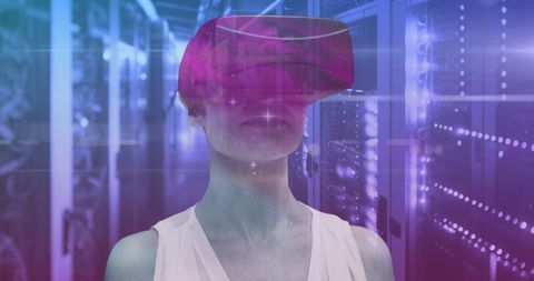 Woman Using VR in Futuristic Server Room - Download Free Stock Images Pikwizard.com