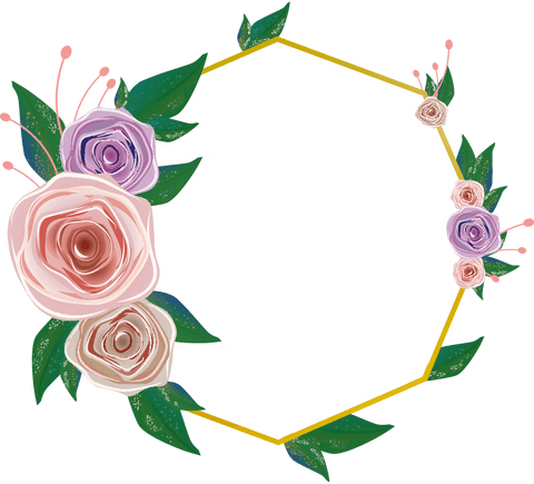 Hexagon Floral Arrangement on Transparent Background with Copy Space
