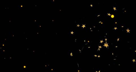 Shimmering golden stars on black cosmic background