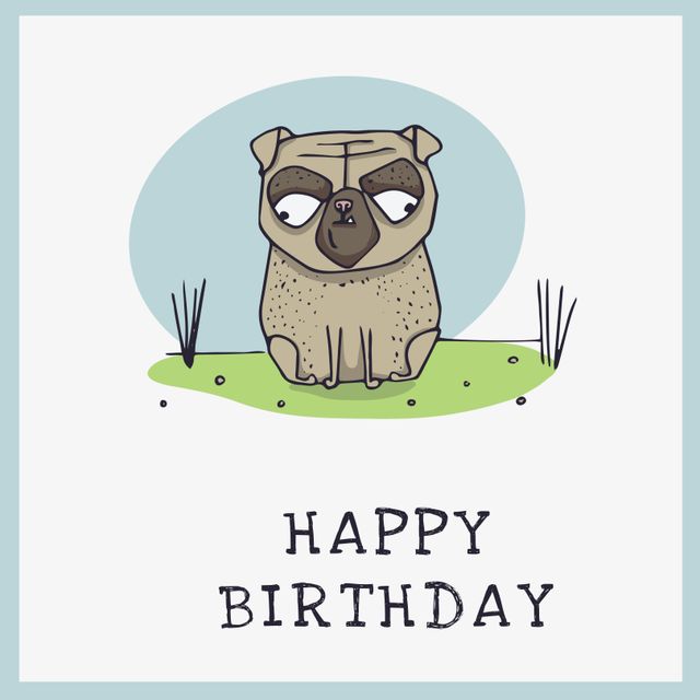 Themed Birthday Card Featuring Adorable Pug Illustration - Download Free Stock Templates Pikwizard.com