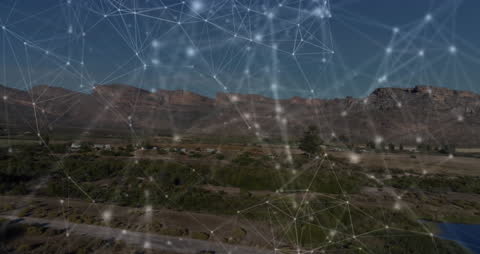 Network Connections Polylines Overlay on Scenic Landscape