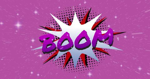 Colorful Comic Boom Text Explosion on Purple Background - Download Free Stock Images Pikwizard.com