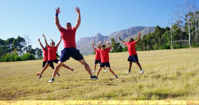 Group of Kids Exercising Outdoors with Trainer on Sunny Day - Download Free Stock Images Pikwizard.com