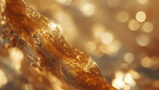 Golden translucent structure with warm glowing bokeh