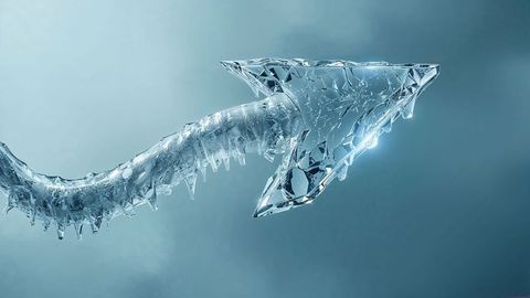 Abstract ice curved arrow design with geometric shards