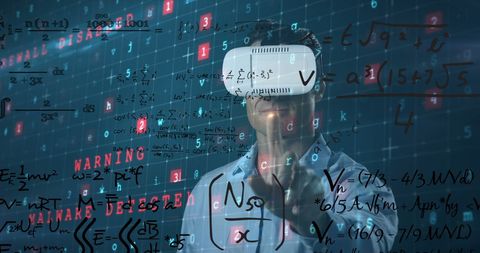 Man in VR Headset Interacting with Digital Security Interface - Download Free Stock Images Pikwizard.com