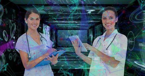 Female Healthcare Professionals Analyzing Digital Medical Data