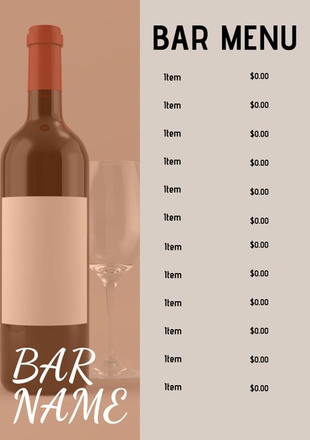 Chic Bar Menu Template with Wine Bottle for Upscale Venues - Download Free Stock Templates Pikwizard.com