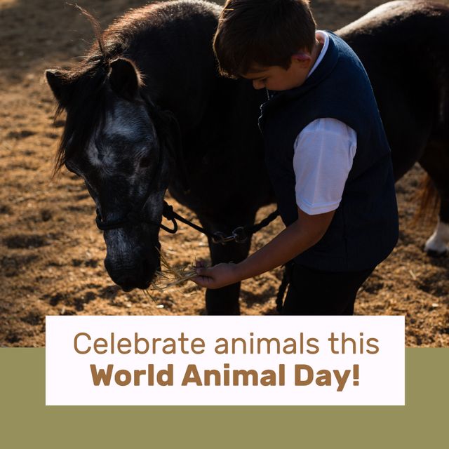 World Animal Day Celebration with Horse and Child in Nature - Download Free Stock Templates Pikwizard.com