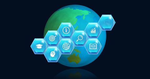 Global Learning Icons with Digital Interface Over Globe