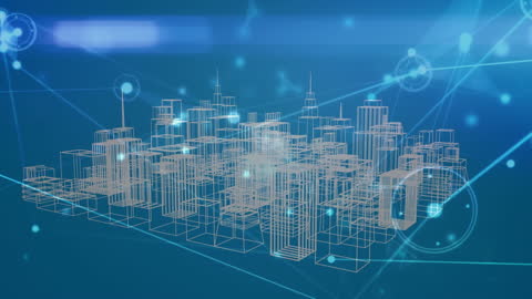 Digital Network Overlay on Futuristic Urban Skyline