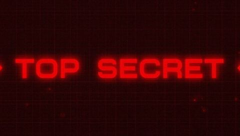 Glowing red top secret alert displaying on futuristic digital grid with hud scanlines