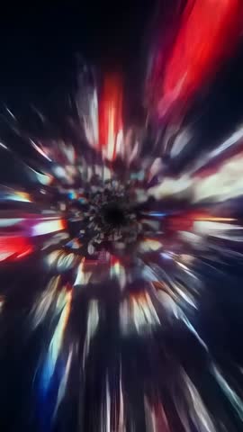 Forming Neon Vortex Pulling Prism Shards Toward Dark Core in Vertical Tunnel