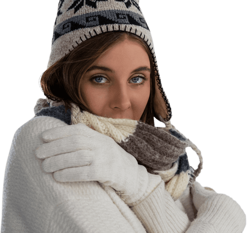 Young Woman in Winter Hat and Sweater on Transparent Background