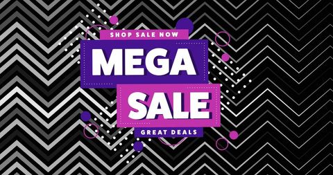 Retro mega sale announcement with bold typography and patterns