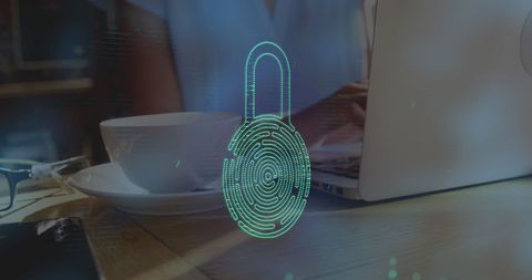 Cybersecurity concept with fingerprinted padlock overlay