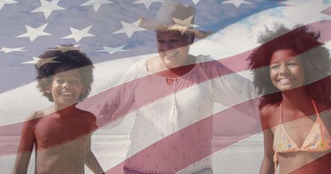 Patriotic African American Family Reunion on Seaside Vacation