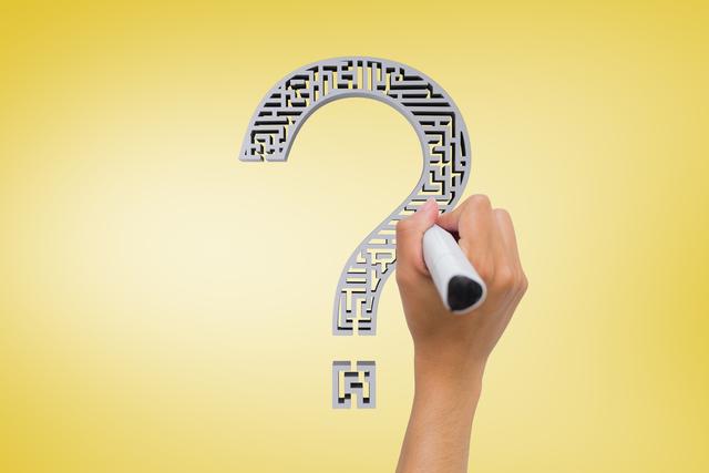 composite of hand drawing question mark graphic over yellow background