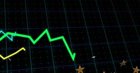 Neon financial decline visualization showing falling green line on futuristic data grid