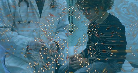 Doctor and child healthcare technology concept