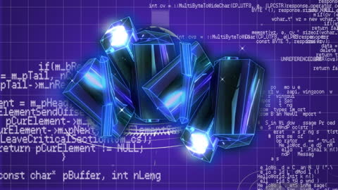 Glowing Blue Cubes on Dynamic Code Background
