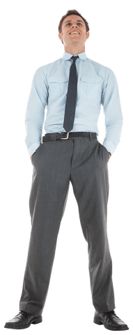 Transparent Confident Businessman Standing with Hands in Pockets