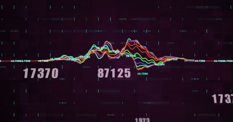 Vibrant Data Visualization with Flowing Line Graphs and Shifting Numbers - Download Free Stock Images Pikwizard.com