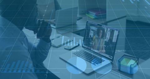 Business Professional on Video Call Analyzing Data Charts