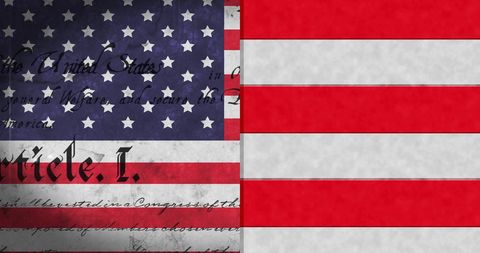 American flag with declaration of independence background