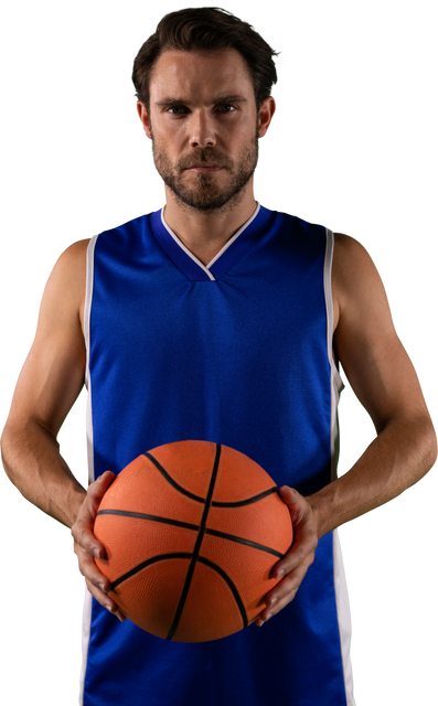 Transparent Image of Male Basketball Player Holding Ball in Blue Jersey - Download Free Stock Videos Pikwizard.com