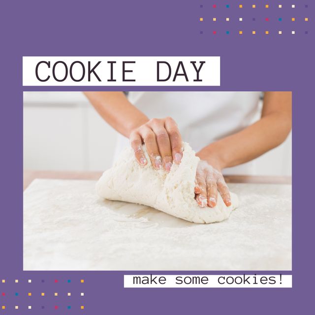 Caucasian Woman Kneading Dough on Cookie Day Celebration - Download Free Stock Templates Pikwizard.com