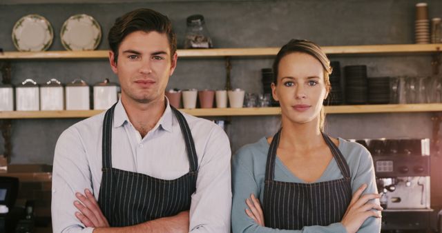 Confident Cafe Owners Standing with Arms Crossed - Download Free Stock Images Pikwizard.com