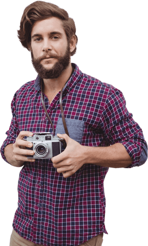 transparent portrait of bearded hipster with retro camera - Download Free Stock Videos Pikwizard.com
