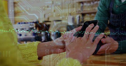 Contactless Mobile Payment amid Digital Data Overlay