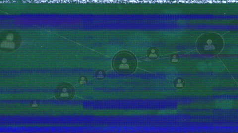 Digital Network Graph with Human Icons Over Abstract Background