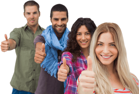 Diverse Group of Happy Friends with Thumbs Up Gesture Transparent