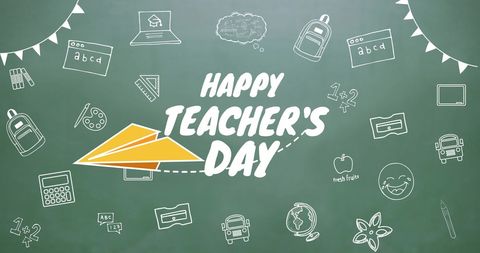 Happy Teacher's Day Celebration on Green Chalkboard