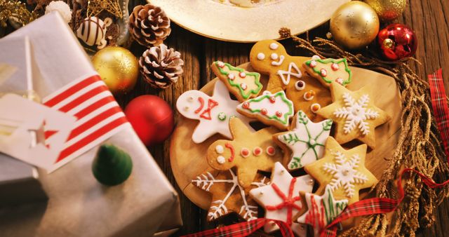 Festive Assorted Christmas Cookies with Holiday Decorations on Wooden Table - Download Free Stock Images Pikwizard.com