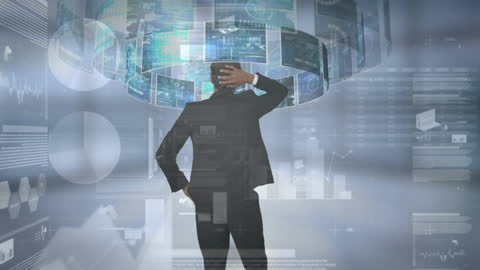 Businessman Analyzing Digital Interface Data Visualization
