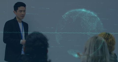 Businessman Analyzing Global Data in Modern Presentation